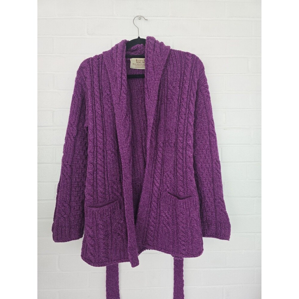 Aran Sweater Market Women's Merino Wool Cardigan Size M Purple Color - Picture 5 of 9